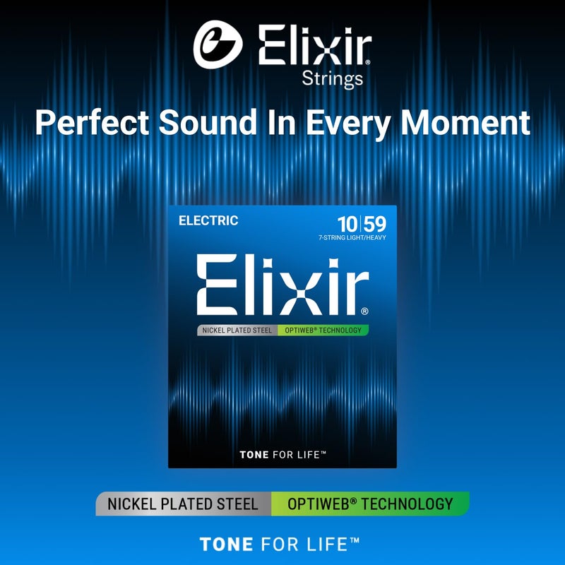 ELIXIR أوتار إليكسير، أوتار جيتار كهربائي، فولاذ مطلي بالنيكل مع تقنية أوبتي ويب، أطول مدة صوت واضح مع شعور مريح، مجموعة 7 أوتار، خفيف/ثقيل 10-59 - Image 2